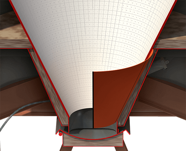 Astec's Steep 66˚ angled cones allow mix to move  by “mass flow”, helping prevent mix build-up  on silo walls.